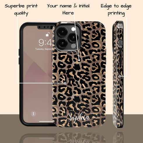 Metallic Leopard Personalized Name iPhone Case
